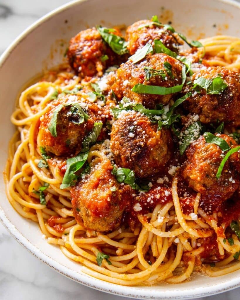 Baked Chicken Meatballs with Spaghetti Recipe