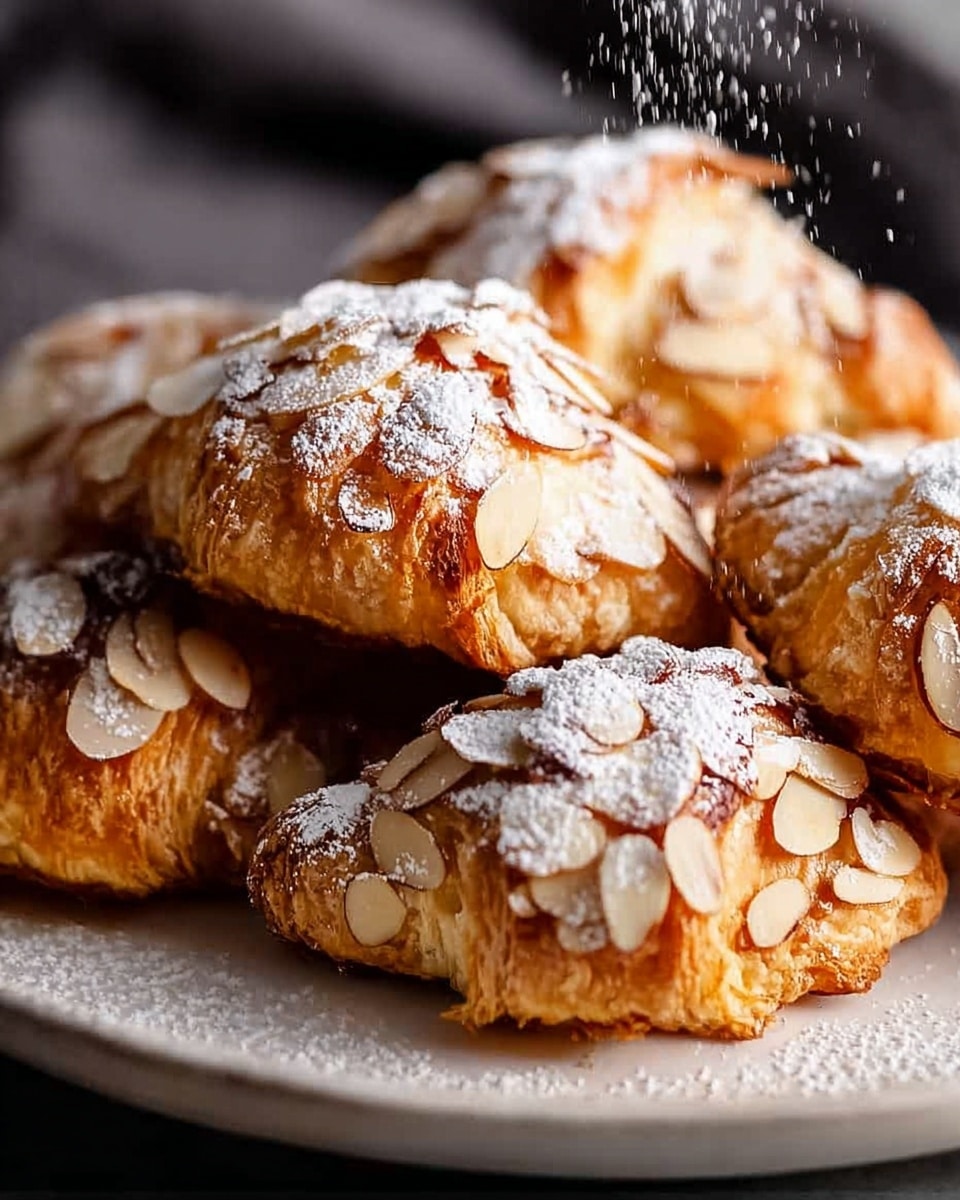 The image shows a group of small almond cookies stacked softly on a white plate. Each cookie has a rough texture with a golden-brown color and is covered closely with thin, toasted almond slices. A light dusting of powdered sugar is being sprinkled on top, creating a soft white layer that contrasts with the almonds’ warm tones. The background is dark, making the cookies stand out clearly, and the white plate rests on a white marbled surface that adds subtle texture. photo taken with an iphone --ar 4:5 --v 7